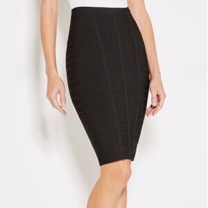 Hervé Léger by Max Azria Black Bandage Sia Skirt Size Medium Knee Length Bodycon
